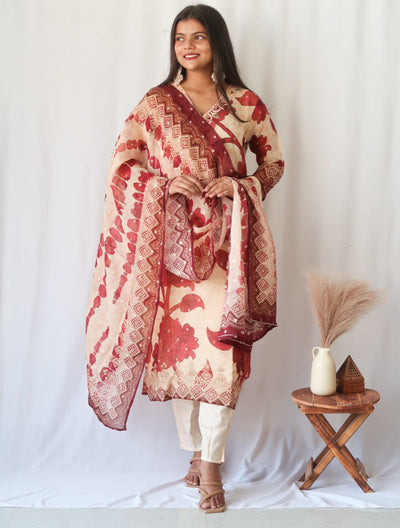 Crimson Bloom Tissue Shimmer Slim fit Suit Set - SALE