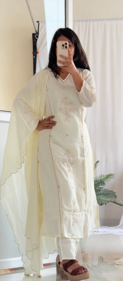 Ivory Mul Chanderi Suit Set