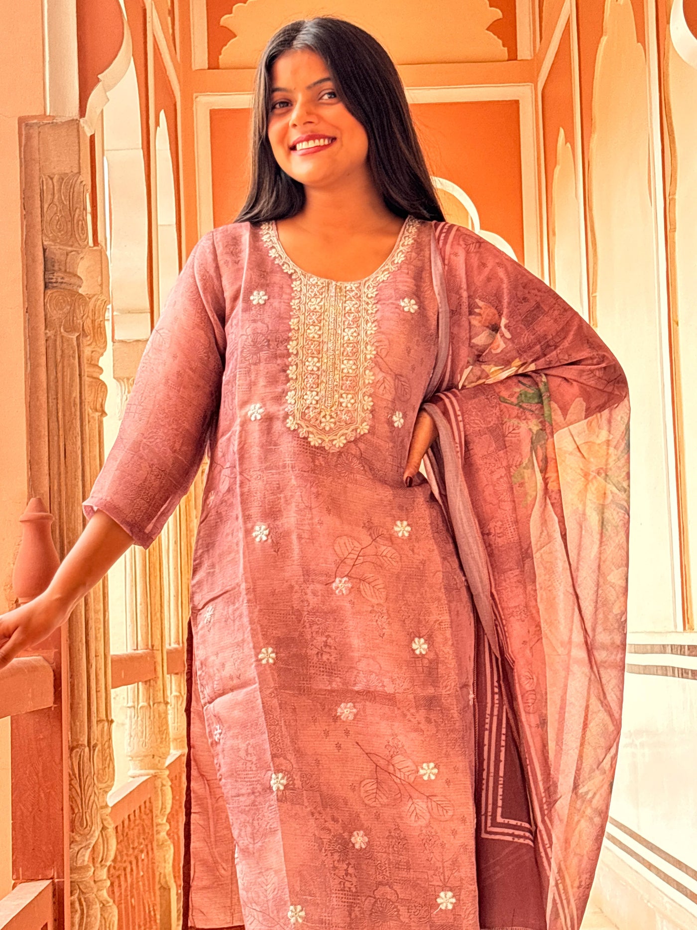 Mauve zari Festive Slim fit Suit Set - SALE