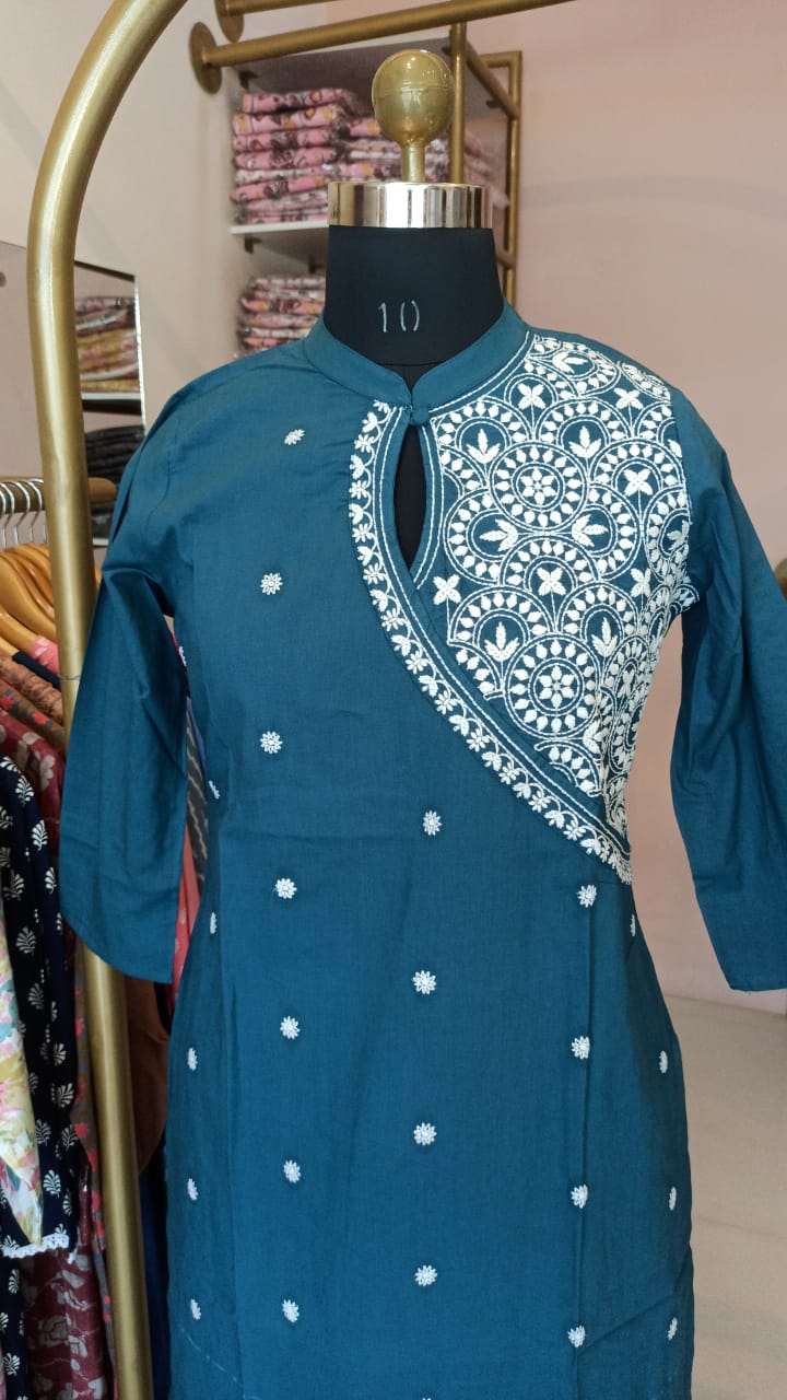 "Roohani" Teal Blue Chikankari Kurta Set(2pc)