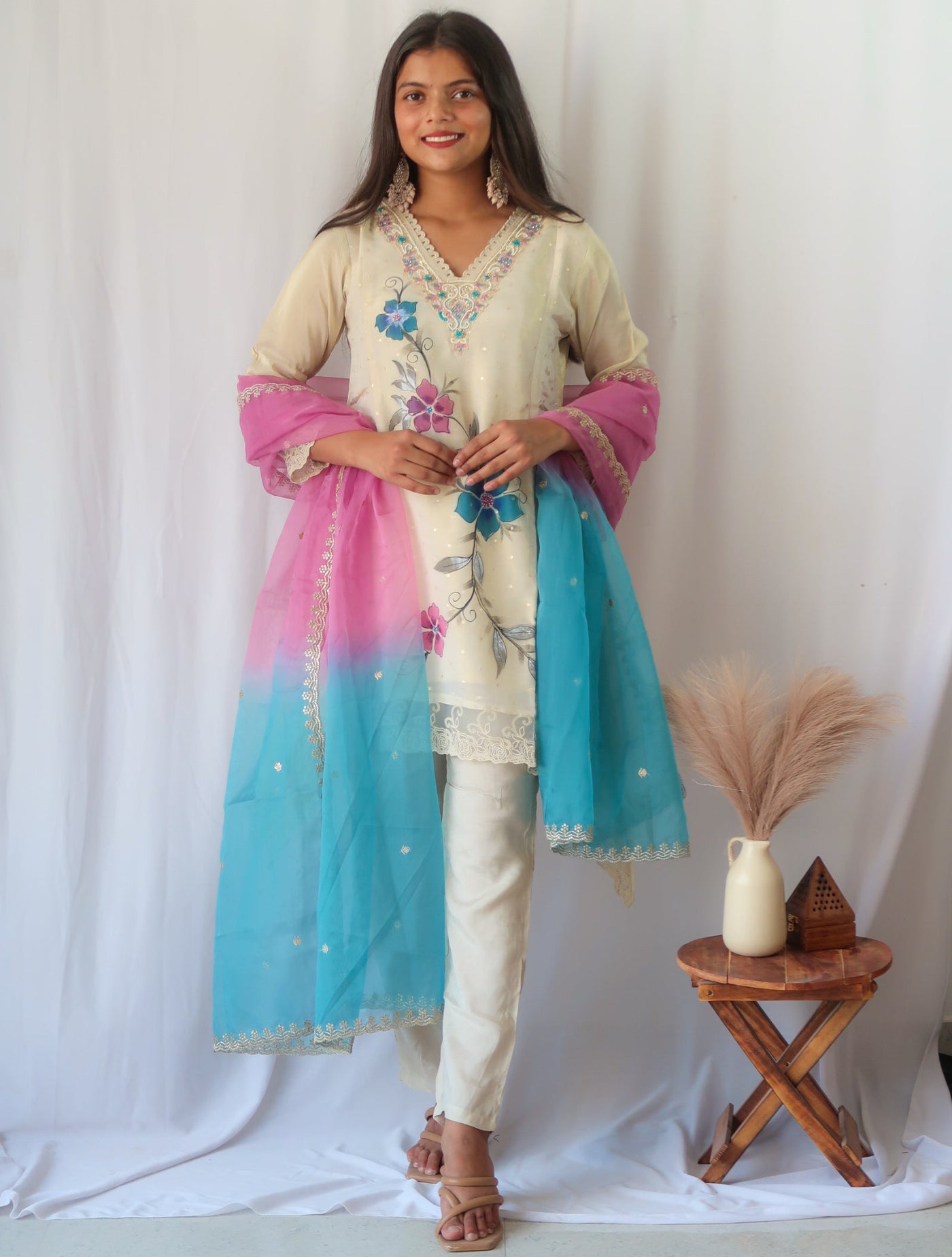 Pearl Zari Princess Cut Suit Set (Slim fit) - SALE