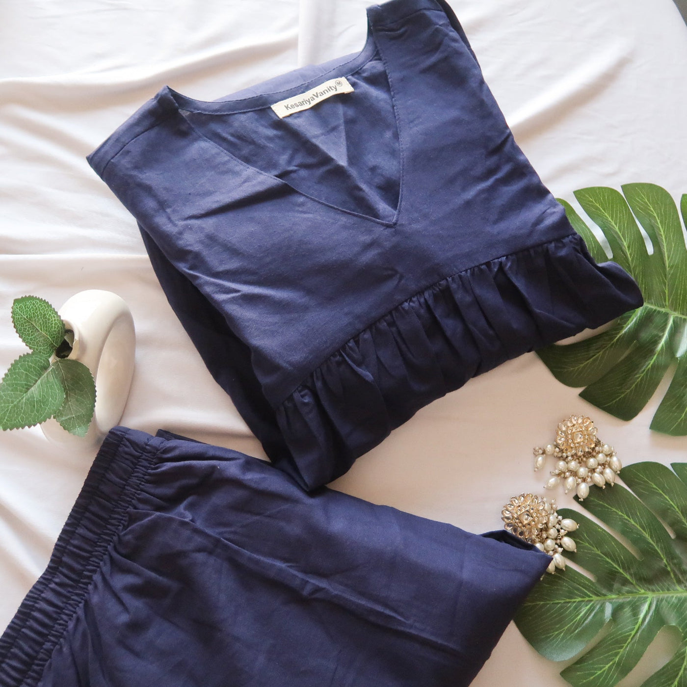 Minimal Indigo Bloom Suit Set