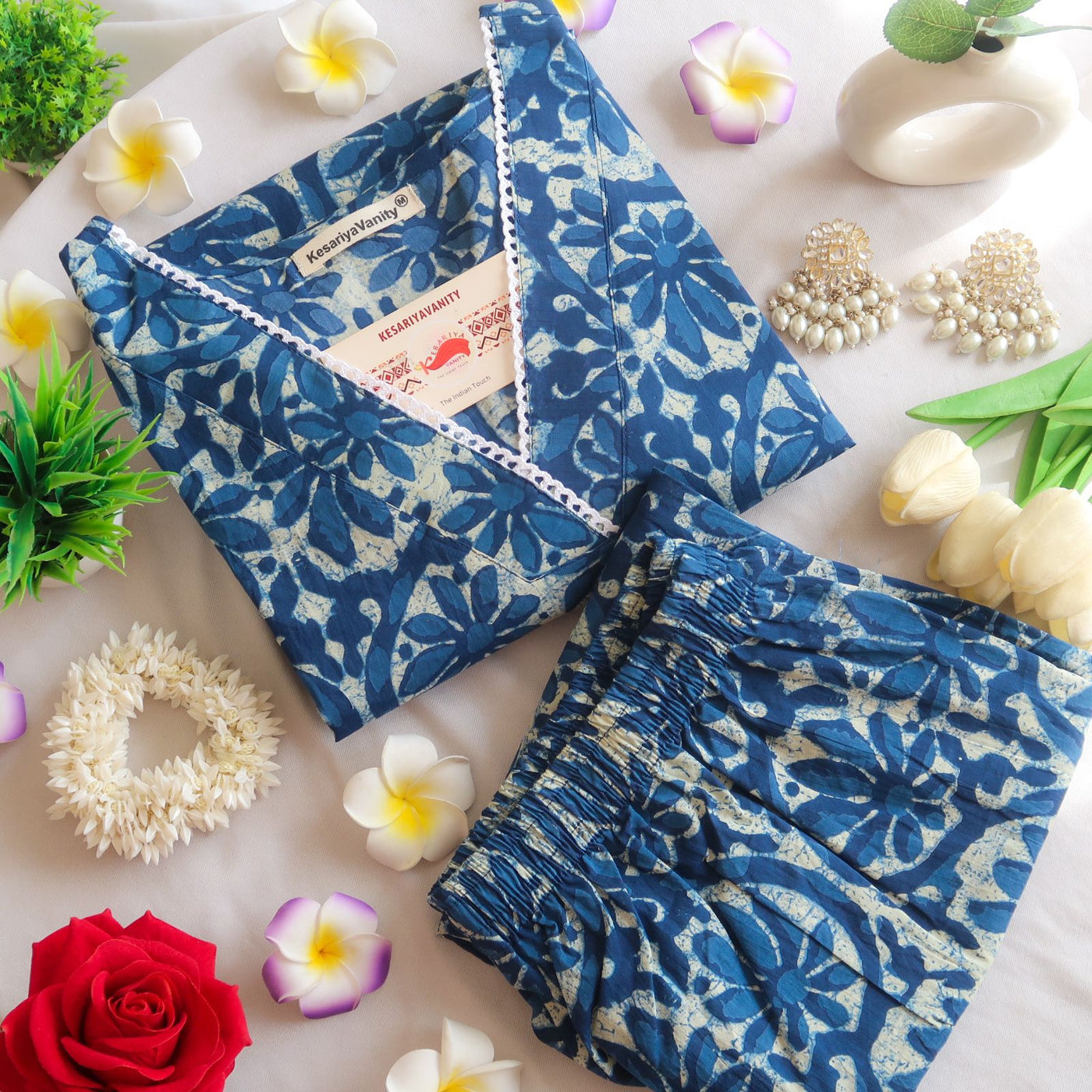 Moonlit Indigo Garden Lace Suit Set - Sukoon 2.0 (Slim Fit)