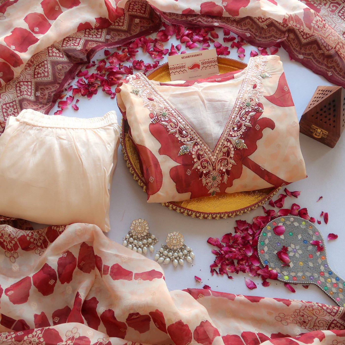 Crimson Bloom Tissue Shimmer Slim fit Suit Set - SALE