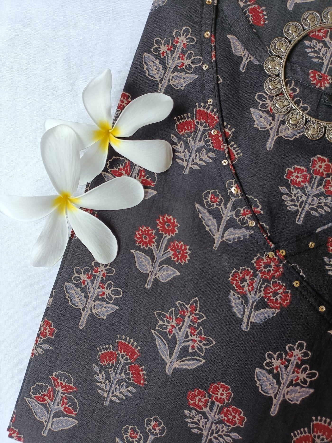 "Sameera" Black hand block printed cotton Kurta-S