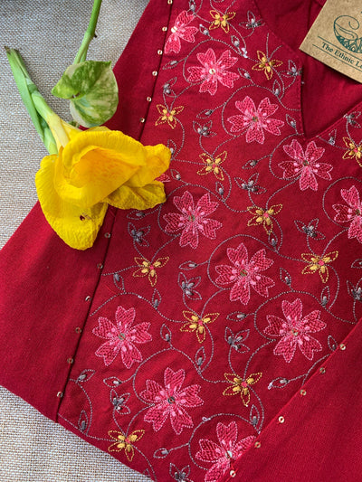 "Mahua" Hand Embroidered Cotton Kurta Set(2pc)