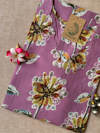 "Shifa" Hand Block Printed Scalloped Cotton kurta