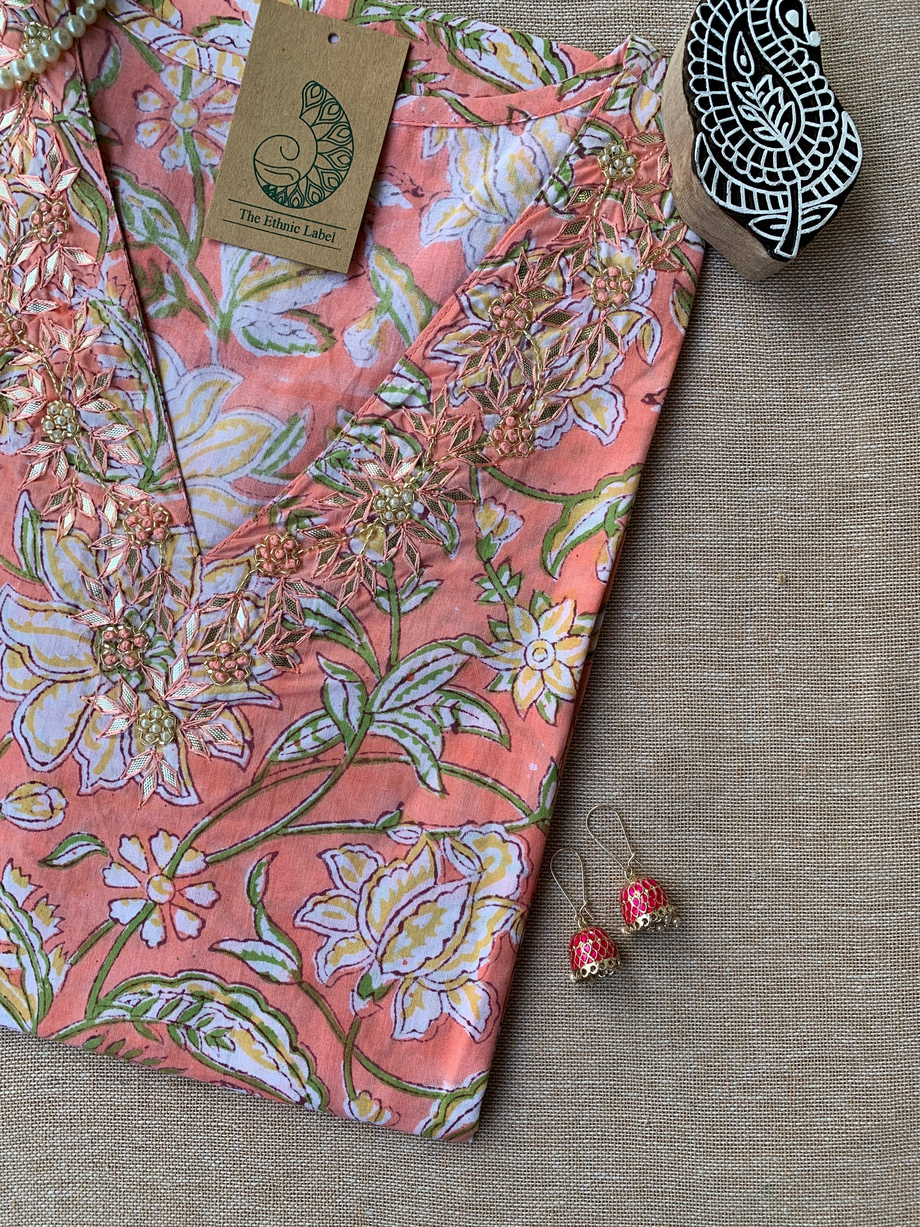 "Charu" Hand Work Embellished Cotton kurta