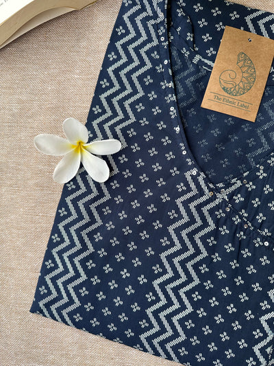 "Ira" Blue Angrakha Cotton Kurta