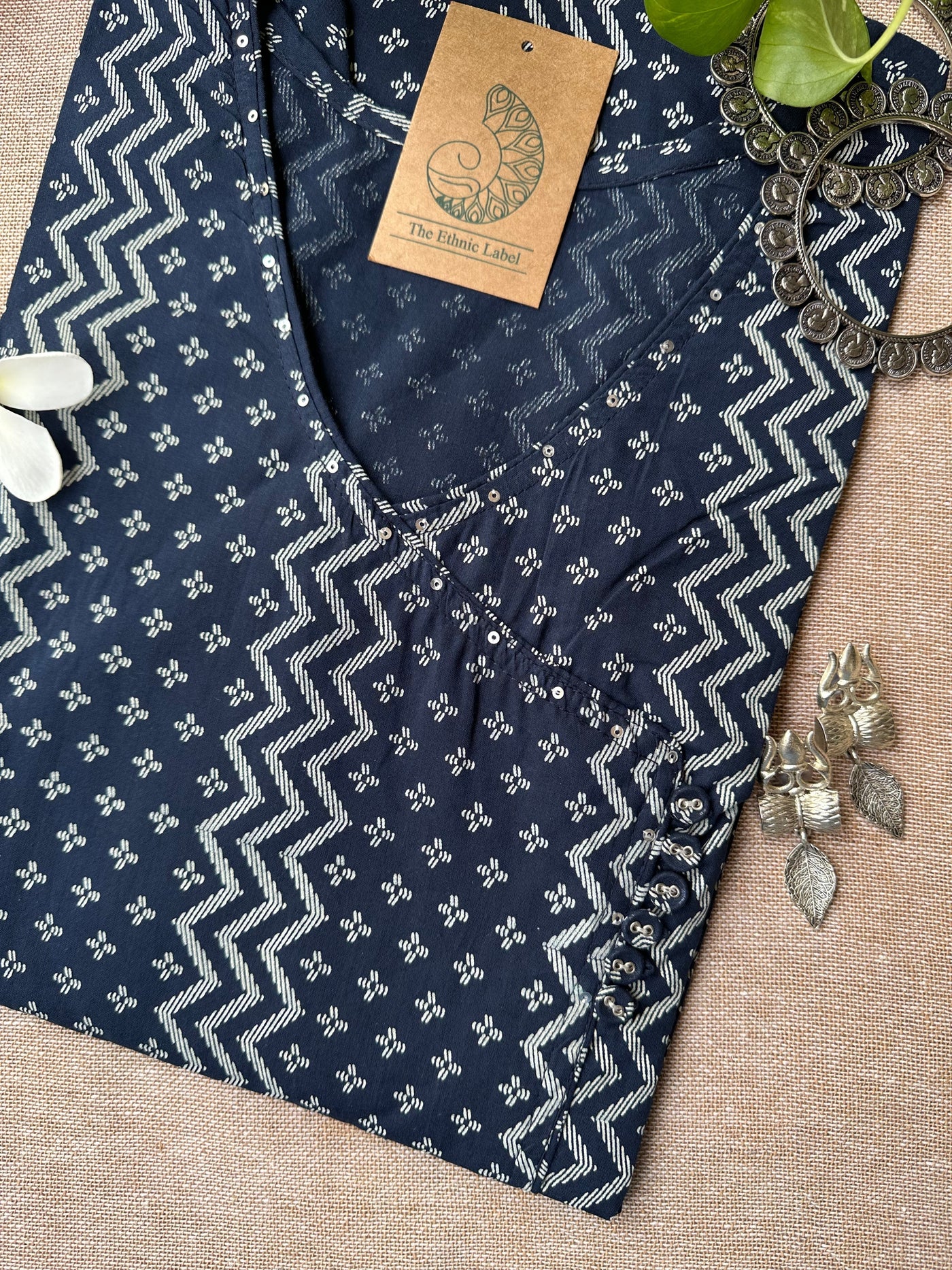 "Ira" Blue Angrakha Cotton Kurta