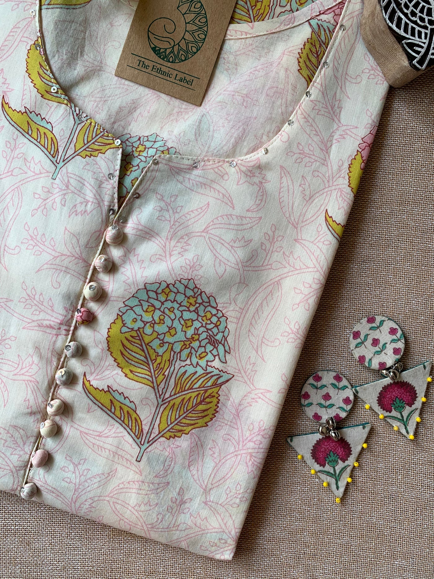 "Ojaswi" Hand Block Printed Floral Cotton kurta