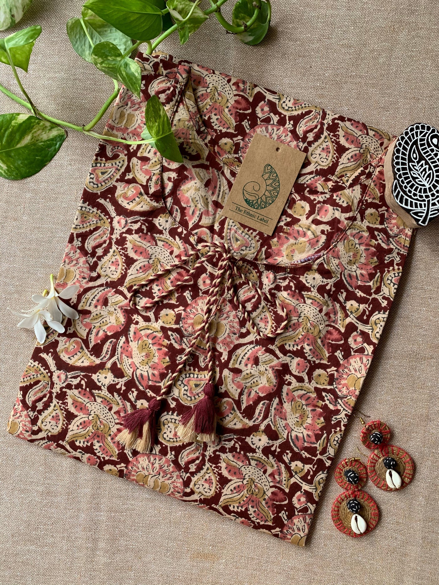 "Suri" Hand Block Printed Tassel Cotton kurta - Big Size