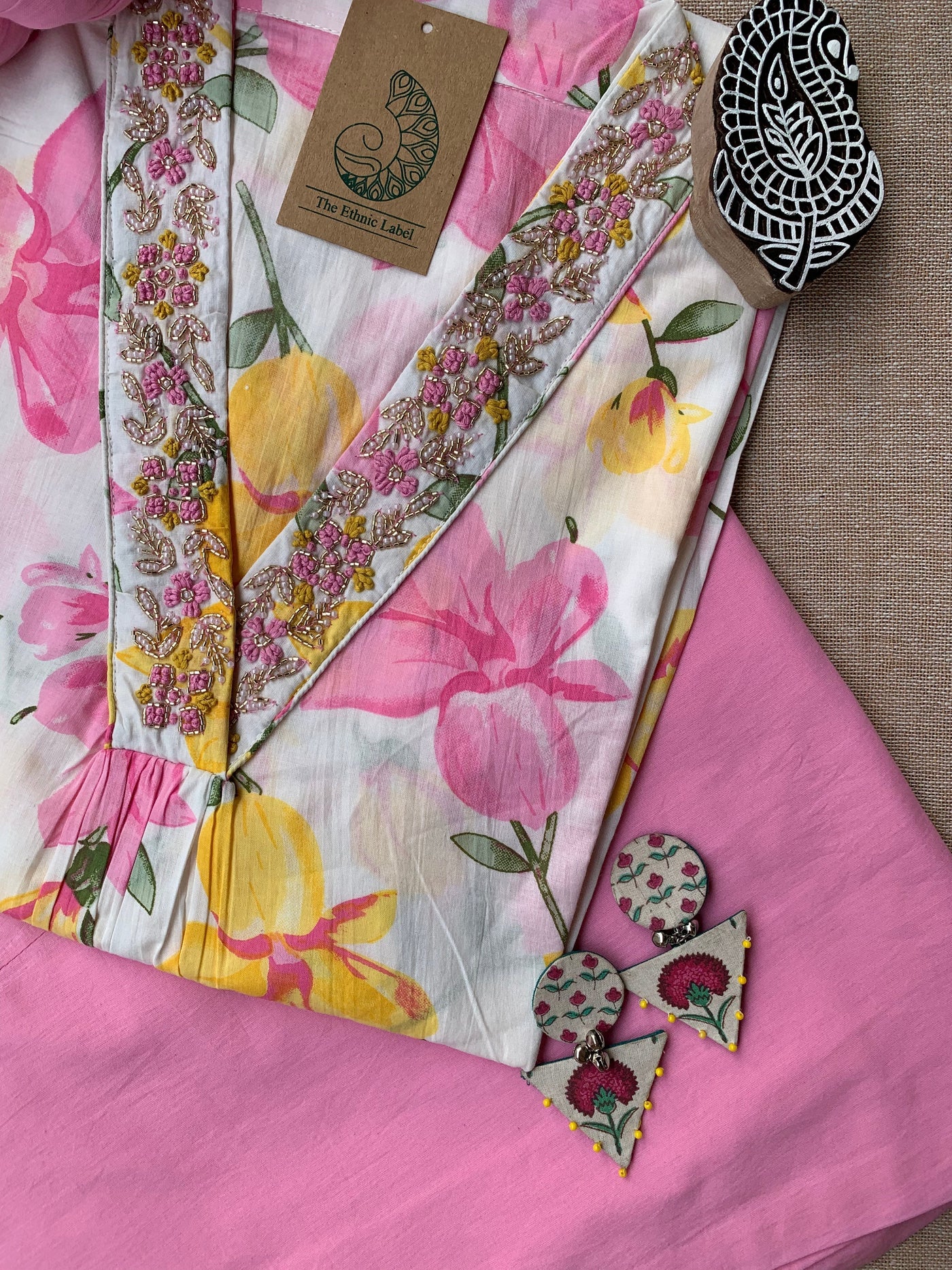 "Phool" Hand Block Printed Cotton Kurta Set(3pc)