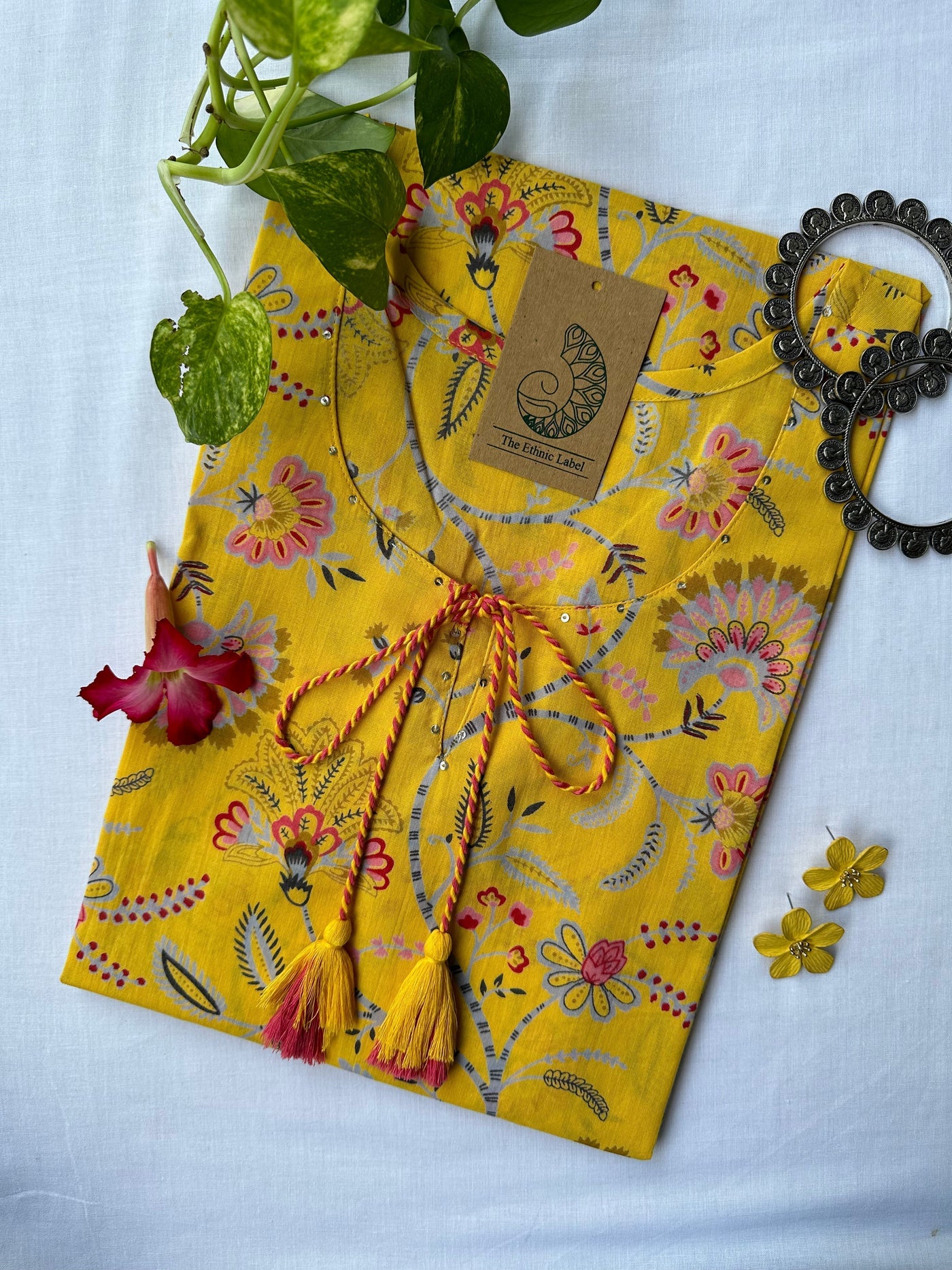 "Flavia" Yellow Sanganeri Hand Block Printed Cotton kurta