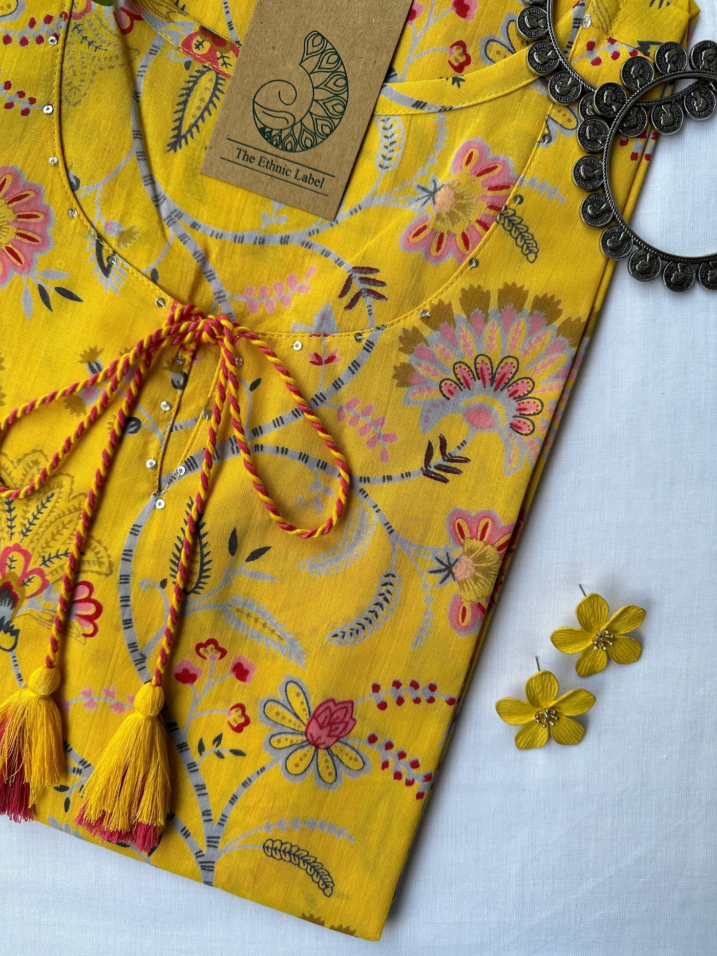 "Flavia" Yellow Sanganeri Hand Block Printed Cotton kurta