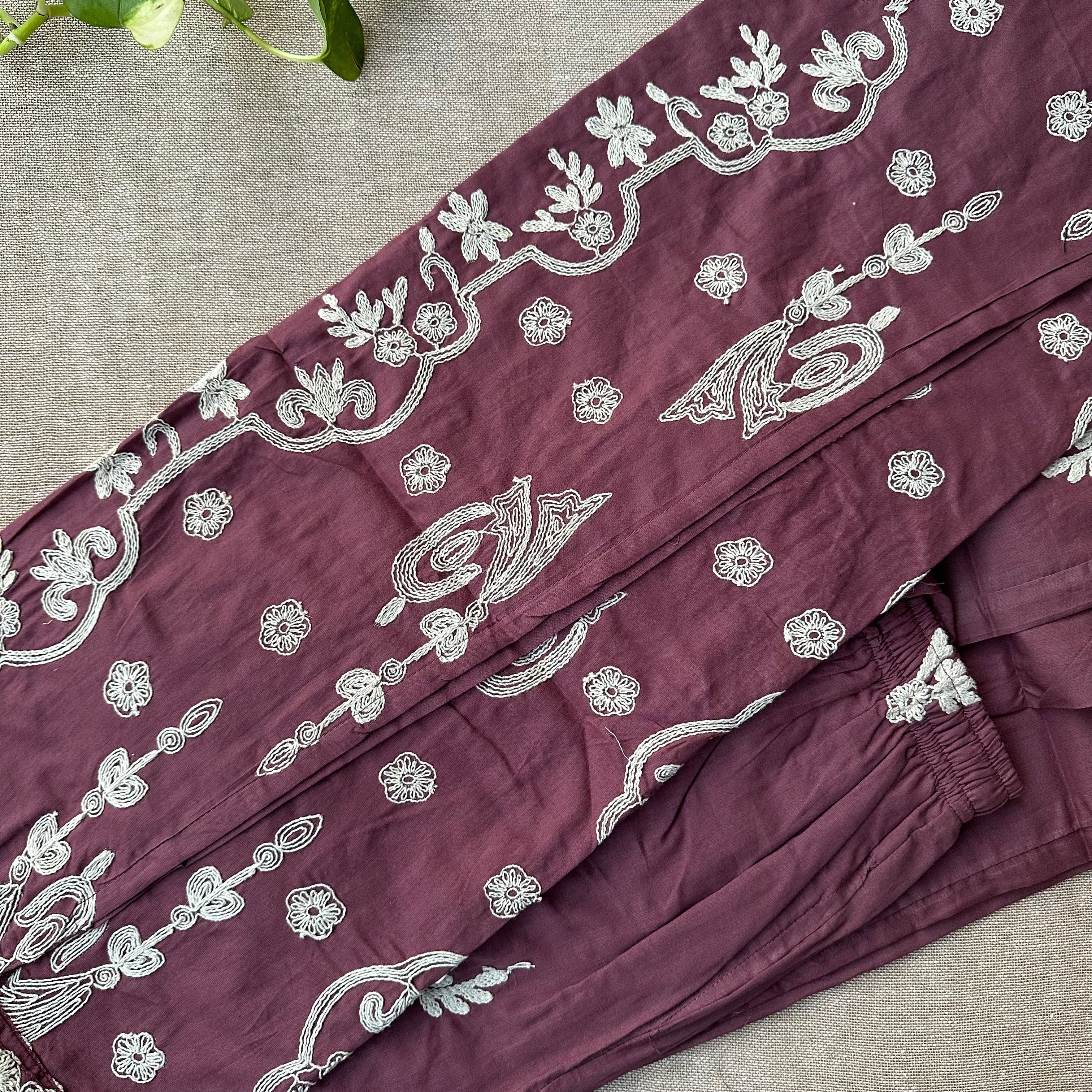"Farzana" Mauve Hand Embroidered Kurta Set(2pc)