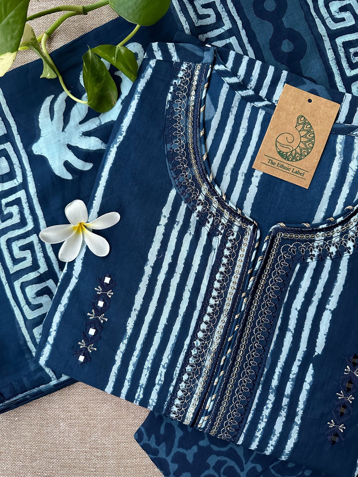 "Nazar" Indigo Hand Embroidered Kurta Set with dupatta(3pc)