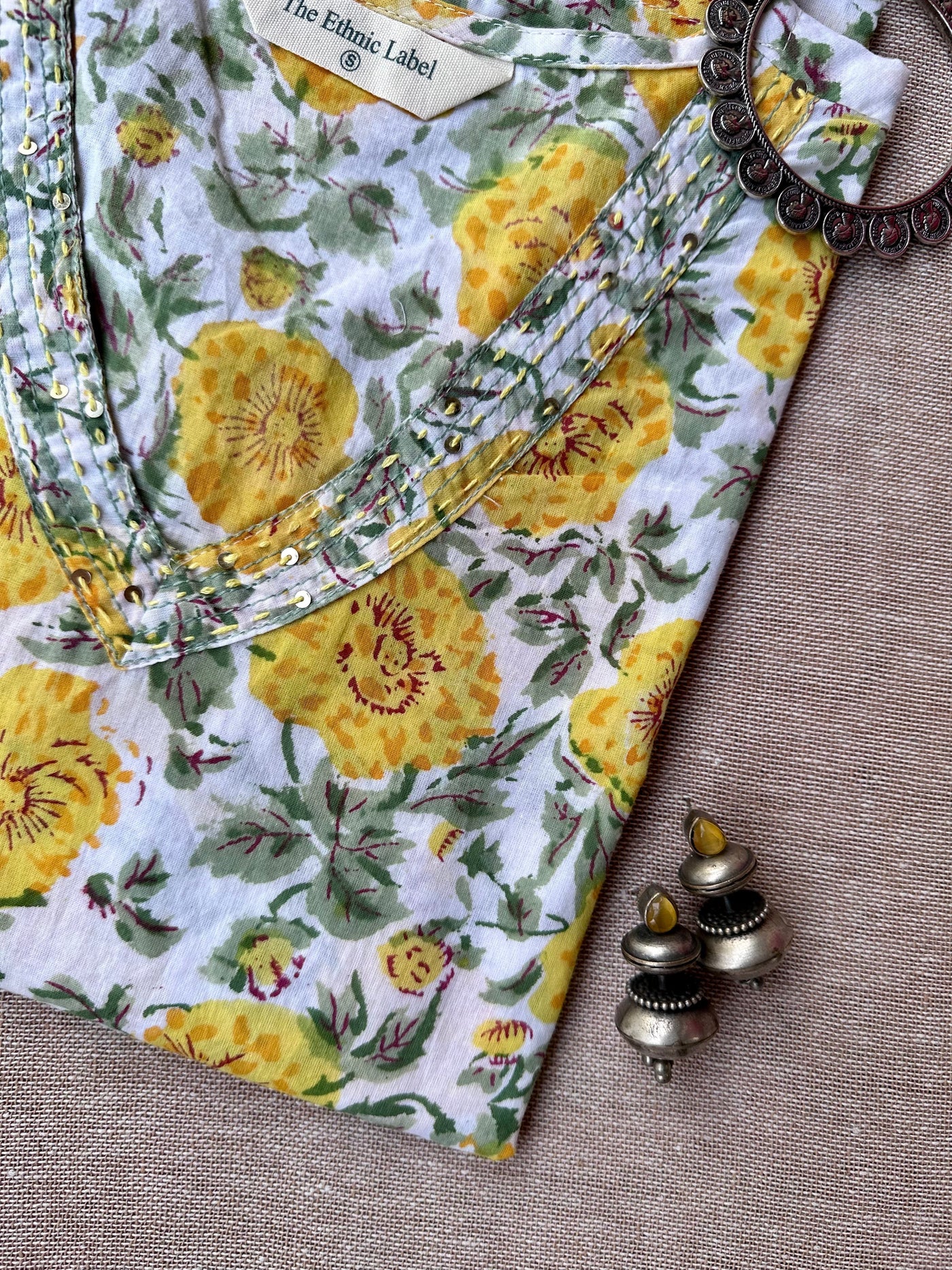 "Marigold" Yellow Hand Block Printed Cotton kurta