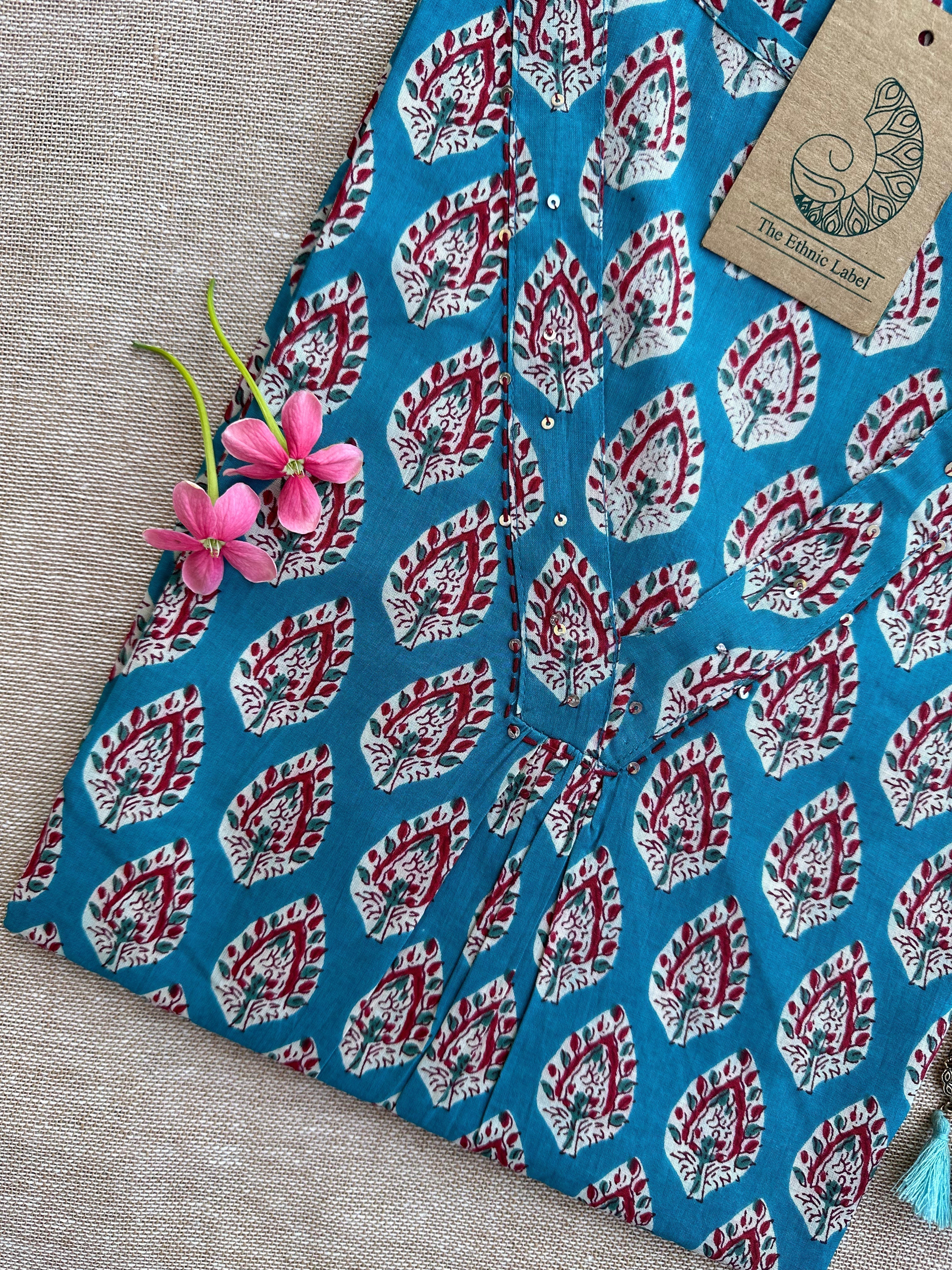 Syona Blue Boota Hand Block Printed Cotton kurta