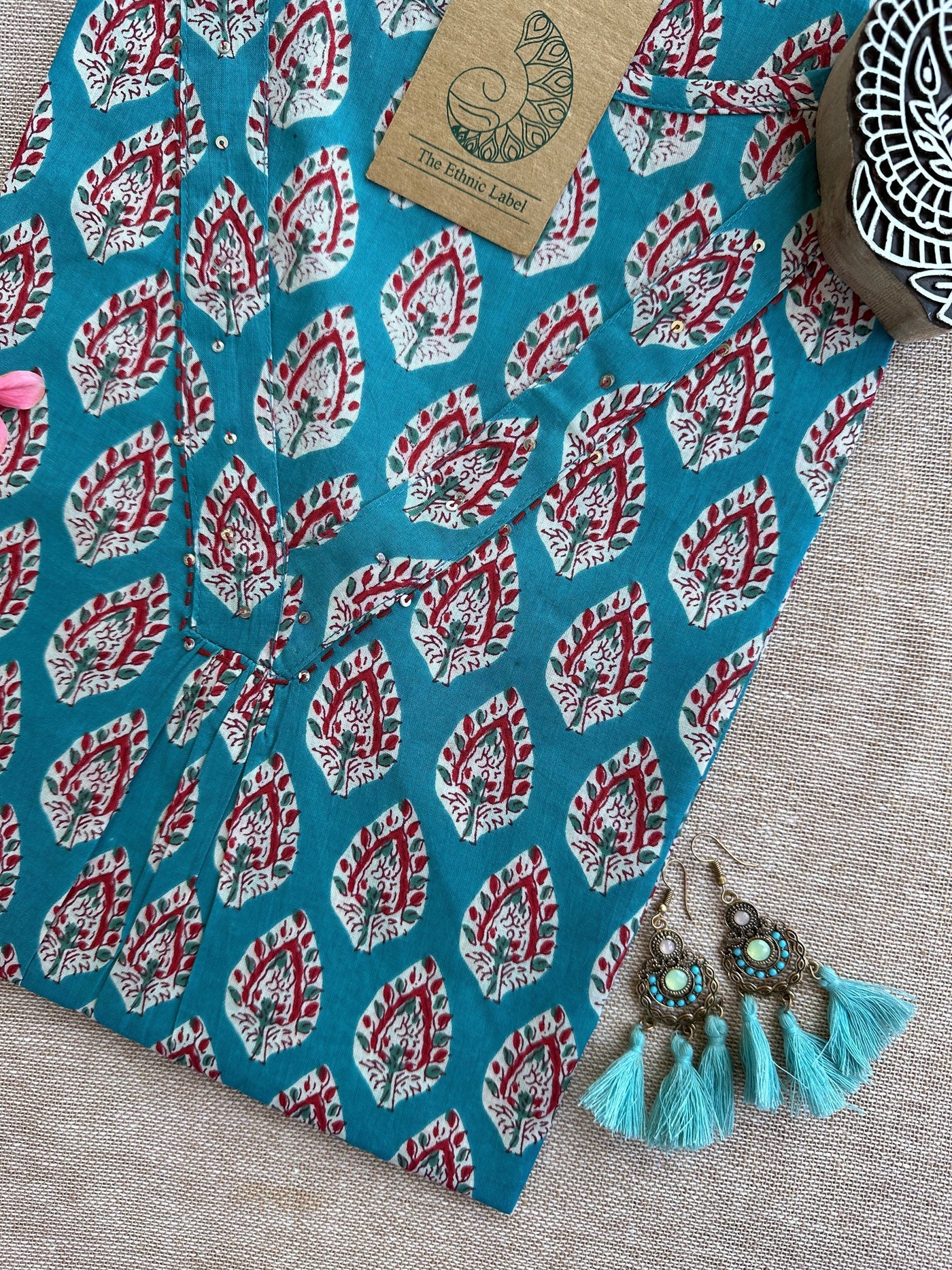 Syona Blue Boota Hand Block Printed Cotton kurta