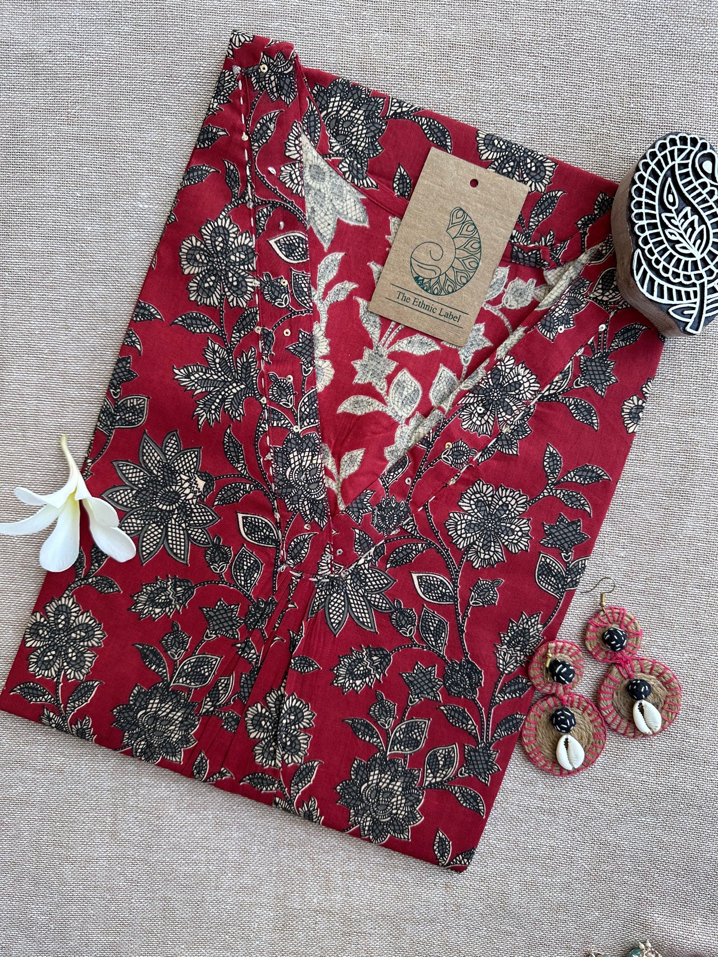 Karaj Bagru Red Cotton kurta