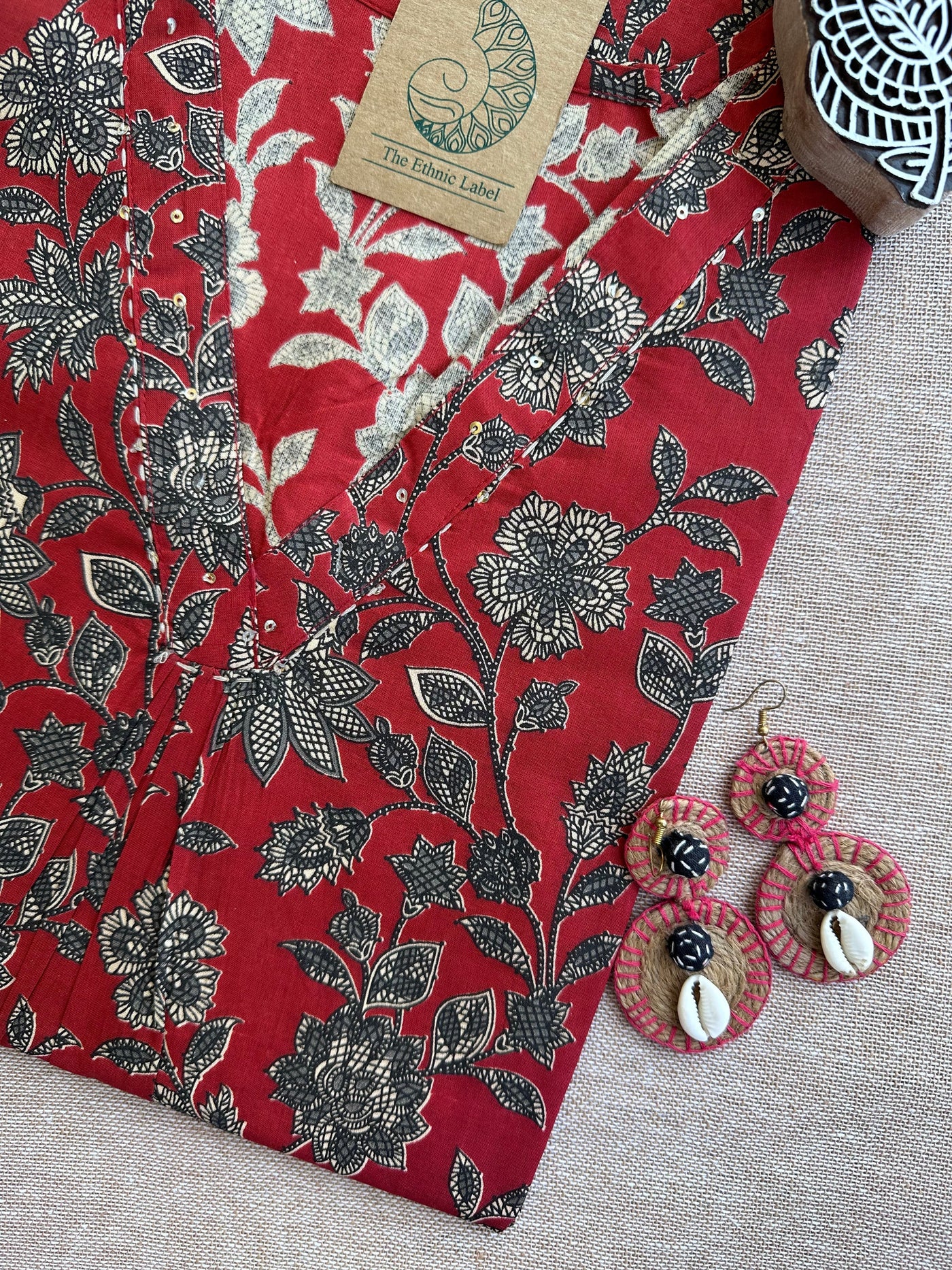 Karaj Bagru Red Cotton kurta
