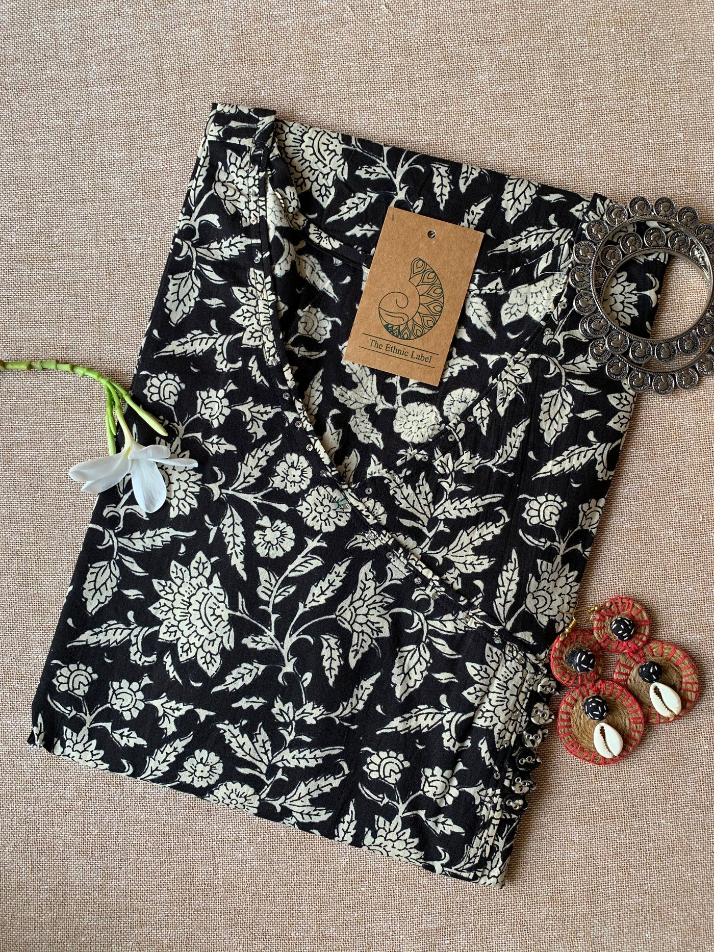 "Erum" Ajrakh Hand Block Printed Angrakha Cotton Kurta - Big Size