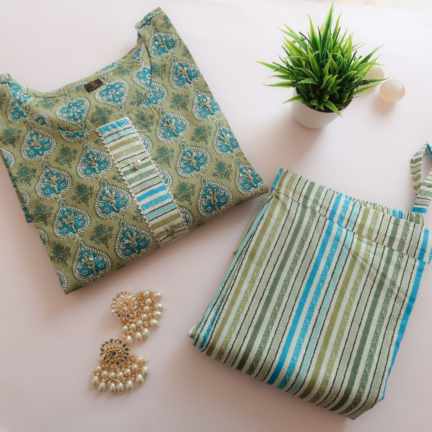 Green Cotton Suit Set