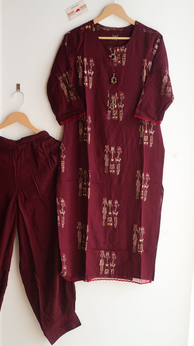 Tribal Vibes Rich Look Rosewood Suit Set